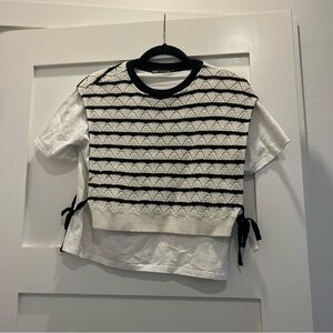 Black and White Knit Overlay Top